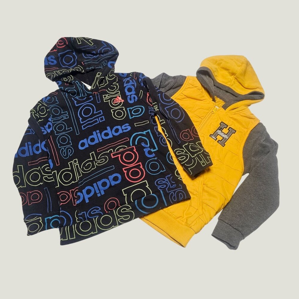 2 Hooded Jackets Adidas Multicolor Logo and Huntington Yellow Black Boys Size 7
